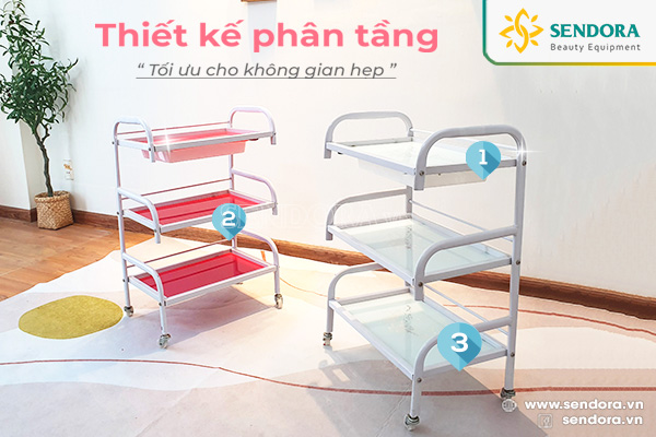 Xe đẩy spa 3 tầng mặt kính HMTL-5010