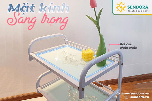 Xe đẩy spa 3 tầng mặt kính HMTL-5010 màu xanh ngọc