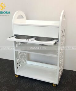 Xe đẩy dụng cụ spa 3 tầng bằng gỗ