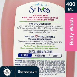 St.Ives Radiant Skin pink lemon & mandarin orange 400ml là thương hiệu sữa tắm của Unilever, được sản xuất tại Mỹ