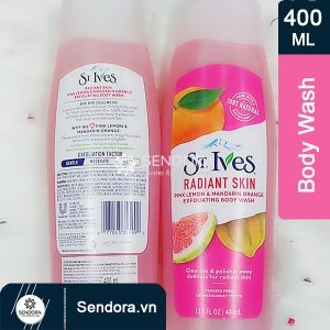 Mặt trước và mặt sau của Sữa tắm St. Ives cam chanh 400ml