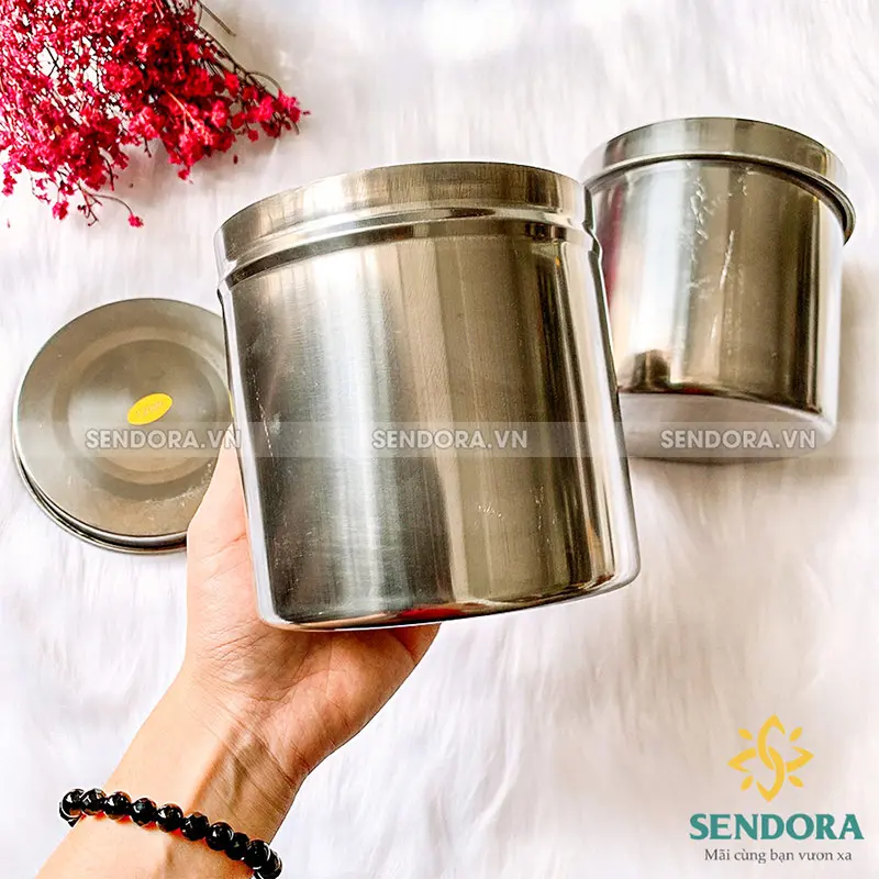 Hũ đựng bông y tế Inox ( Size 12x12cm )