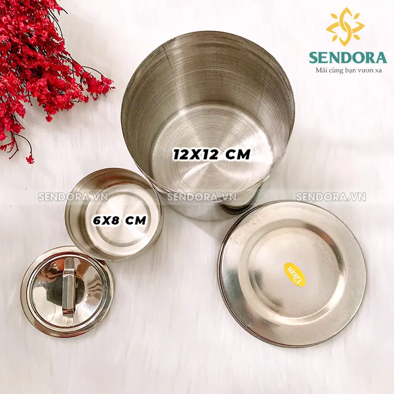 Hũ đựng bông y tế Inox ( Size 12x12cm )