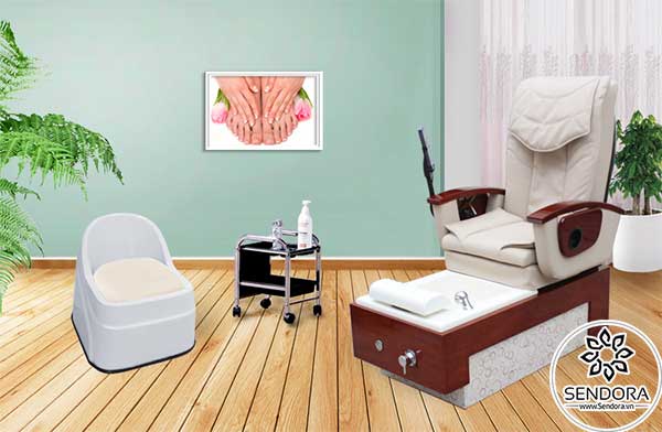 Phối cảnh ghế massage làm nail Hi-MEC mẫu 11 kết hợp với các vật dụng khác