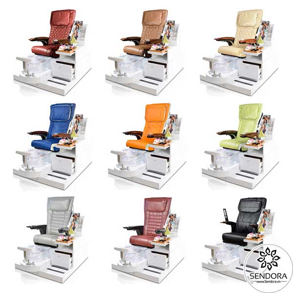 Mẫu ghế nail cao cấp Artelli có 9 màu sắc để bạn lựa chọn, gồm có đỏ tía, Cappuccino, kem Cappuccino, xanh dương, cam, xanh lá, xám, nâu và đen