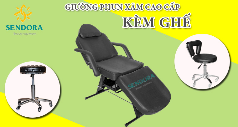 Giường phun xăm cao cấp kèm ghế combo