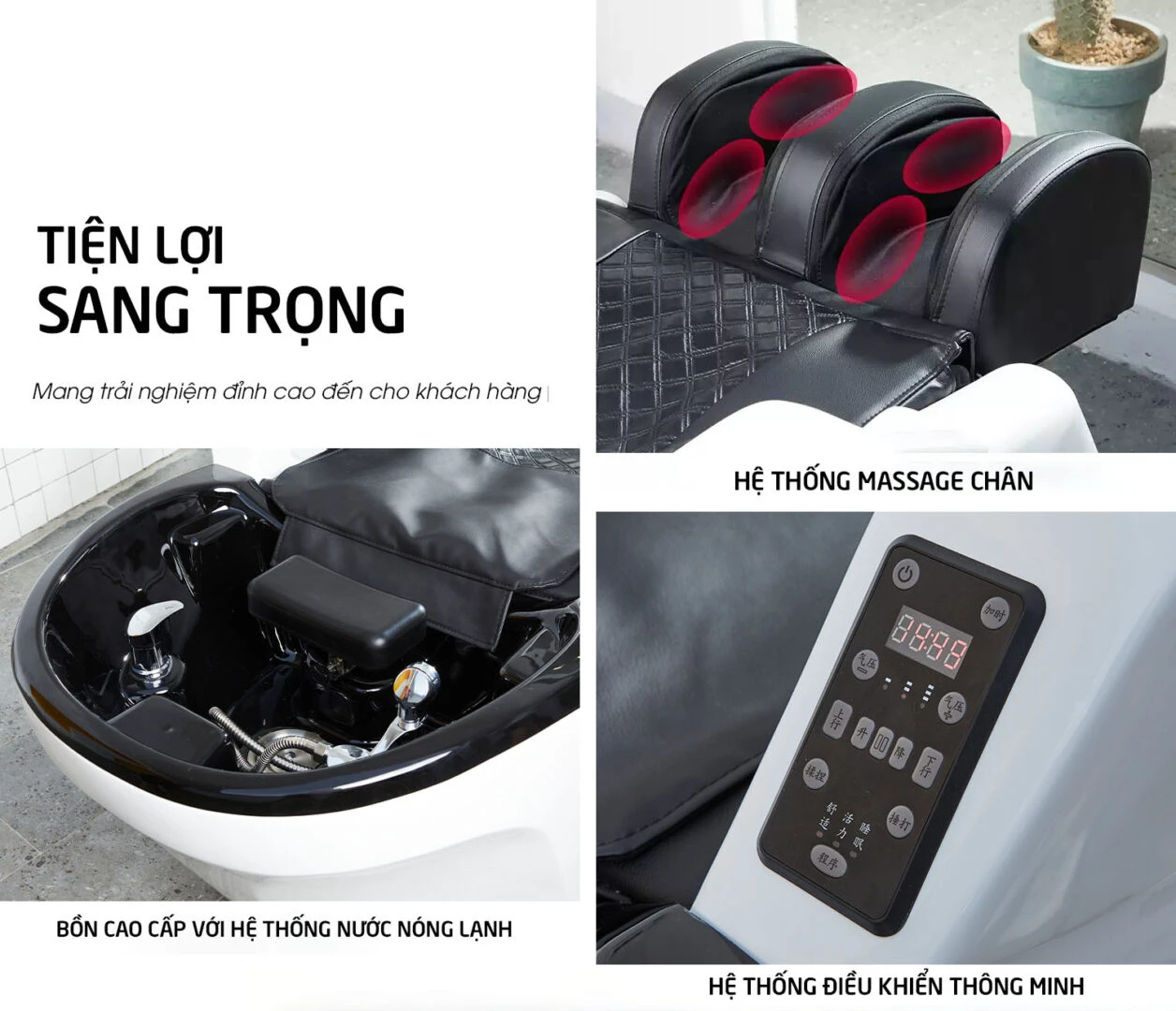 Giường gội đầu massage toàn thân với hệ thống điều khiển thông minh