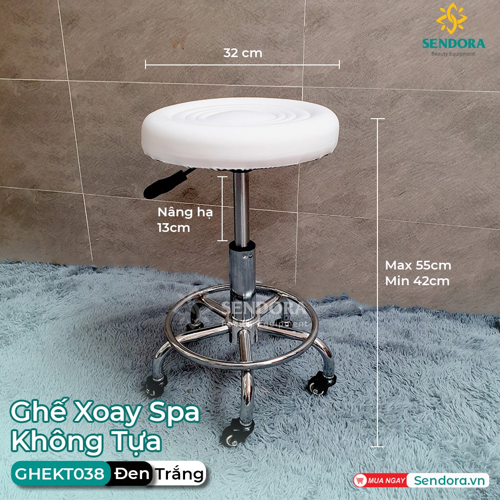 Ghế xoay spa không tựa trắng