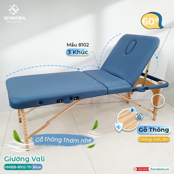 Giường vali chân gỗ 3 khúc