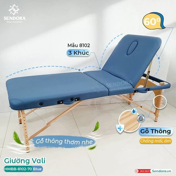 Giường vali chân gỗ 3 khúc