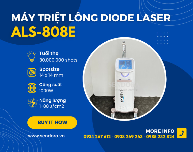 Máy triệt lông Diode Laser ALS-808E có tuổi thọ lên đến 30.000.000 shots