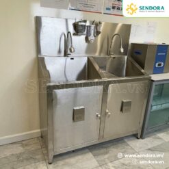 Bồn rửa tay tiệt trùng inox 2 vòi 2 ngăn BRT110-2VI-2AU
