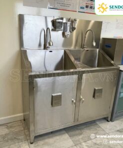 Bồn rửa tay tiệt trùng inox 2 vòi 2 ngăn BRT110-2VI-2AU