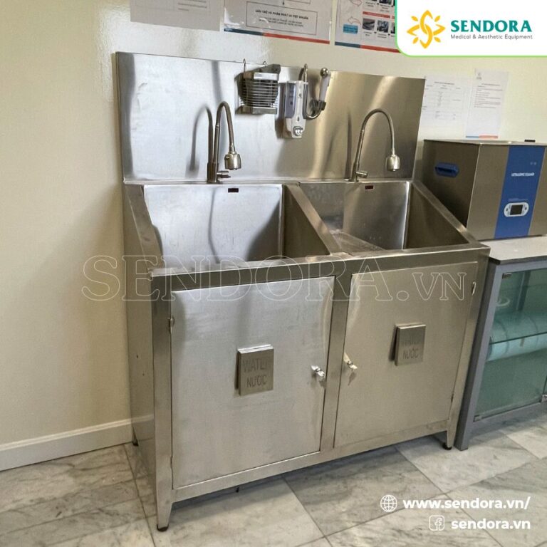 Bồn rửa tay tiệt trùng inox 2 vòi 2 ngăn BRT110-2VI-2AU
