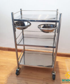 Xe đẩy inox 3 tầng Spa có bát nước dùng cho Spa, thẩm mỹ viện