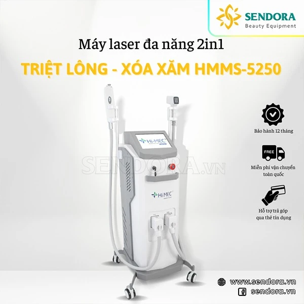 Máy triệt lông xóa xăm lạnh spa liệu trình thấp 2in1 Hi-MEC HMMS-5250