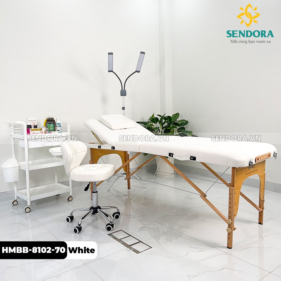 Giường gấp vali chân gỗ 3 khúc HMBB-8102-70 (Trắng) 2 Giường gấp vali chân gỗ 3 khúc HMBB-8102-70 màu trắng