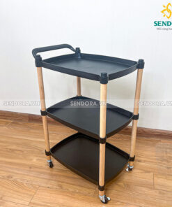 Xe đẩy Spa 3 tầng cao cấp BT-GH4 10 kệ spa 3 tầng cao cấp, xe đẩy spa 3 tầng khung gỗ mặt nhựa ABS