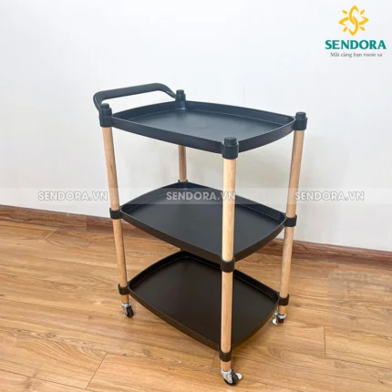 kệ spa 3 tầng cao cấp, xe đẩy spa 3 tầng khung gỗ mặt nhựa ABS
