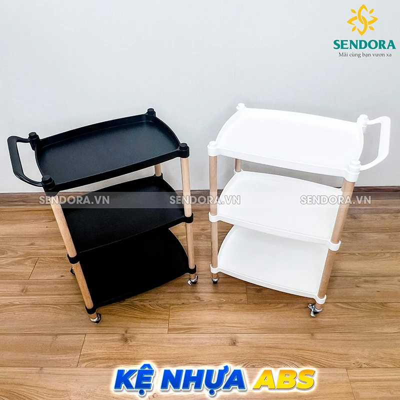 kệ spa 3 tầng cao cấp, xe đẩy spa 3 tầng khung gỗ mặt nhựa ABS