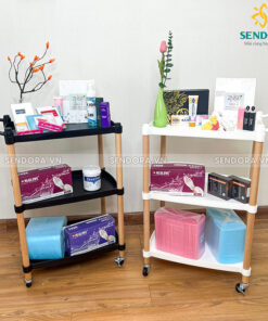 kệ spa 3 tầng cao cấp, xe đẩy spa 3 tầng khung gỗ mặt nhựa ABS
