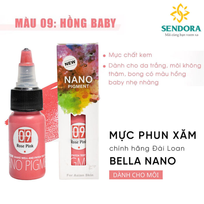 mực phun môi, mực phun xăm nano 09 màu hồng baby