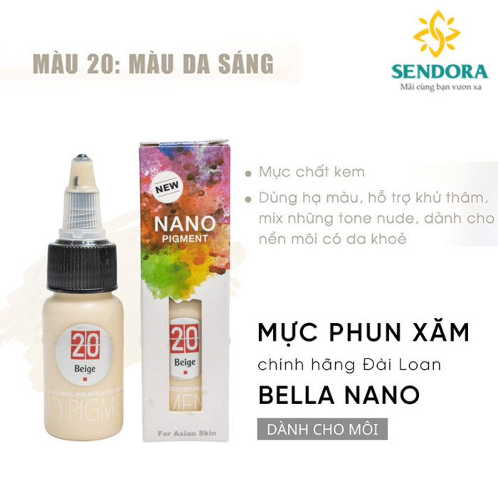 mực phun môi, mực phun xăm nano 20 màu da sáng