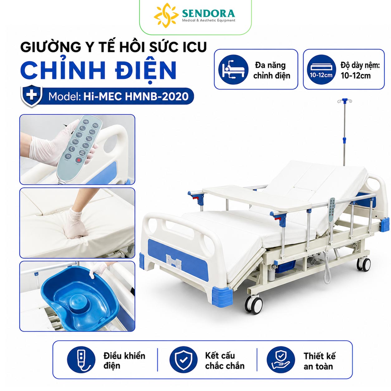 Giường y tế hồi sức ICU chỉnh điện Hi-MEC HMNB-2020 1 Giường cấp cứu ICU đa năng chỉnh điện Hi-MEC HMNB-2020