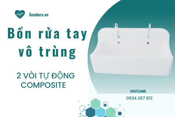 Bồn rửa tay tiệt trùng 2 vòi composite tự động tại Sendora