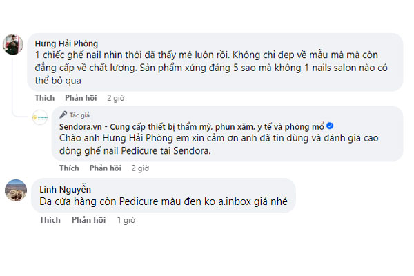 Khách hàng đánh giá cao ghế spa làm nail Pedicure 2 trong 1 tại Sendora