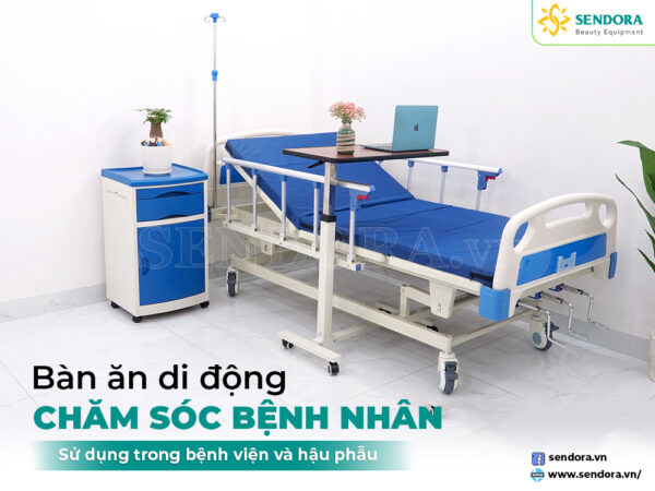 Bàn ăn y tế di động nâng hạ, bàn làm việc thông minh HMDT-1020 18 Bàn ăn di dộng tại giường, bàn y tế chăm sóc bệnh nhân