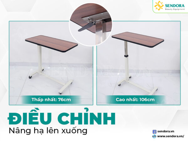 Bàn ăn y tế di động nâng hạ, bàn làm việc thông minh HMDT-1020 20 Điều chỉnh nâng hạ bàn thông qua cần gạt bên dưới mặt bàn