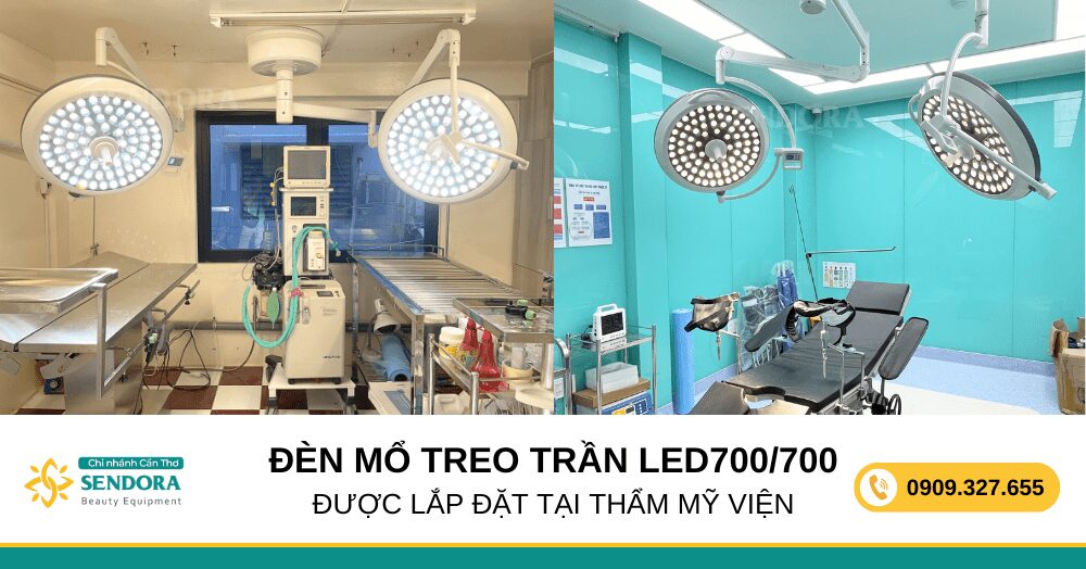 Các Loại Đèn Phẫu Thuật Thường Dùng Trong Bệnh Viện, Thẩm Mỹ Viện 34 Đèn mổ treo trần 2 nhánh Full Led LED700/700 tại thẩm mỹ viện
