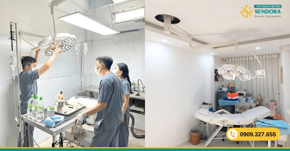 Các Loại Đèn Phẫu Thuật Thường Dùng Trong Bệnh Viện, Thẩm Mỹ Viện 58 Đèn mổ treo trần 5 cánh PETAL