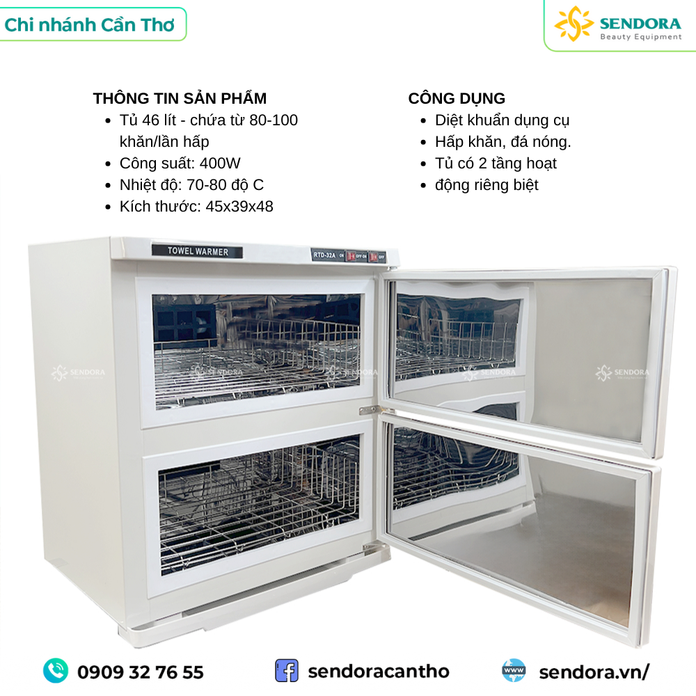 Tủ hấp khăn 2 tầng RTD-32A có thể chứa từ 80-100 khăn mặt