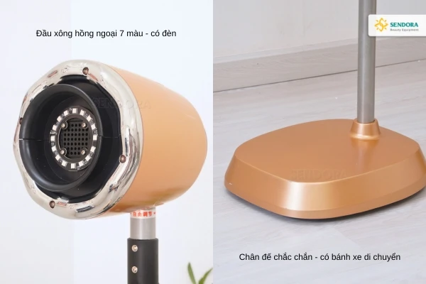 Máy xông ngải cứu kết hợp đèn hồng ngoại 7 màu 3 Đầu xông và chân đèn xông ngải cứu