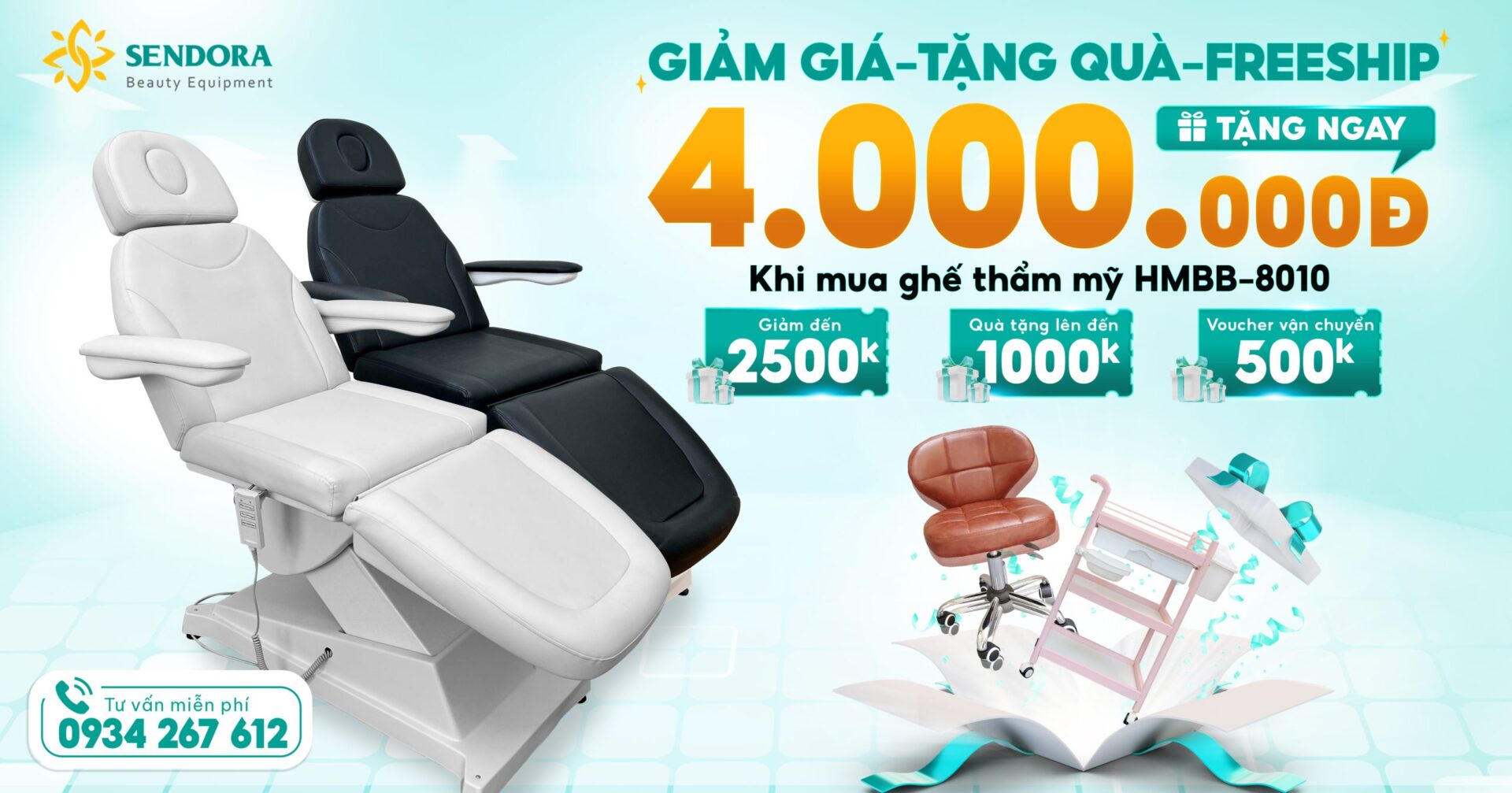 Sale khủng cuối năm combo giường ghế phun xăm