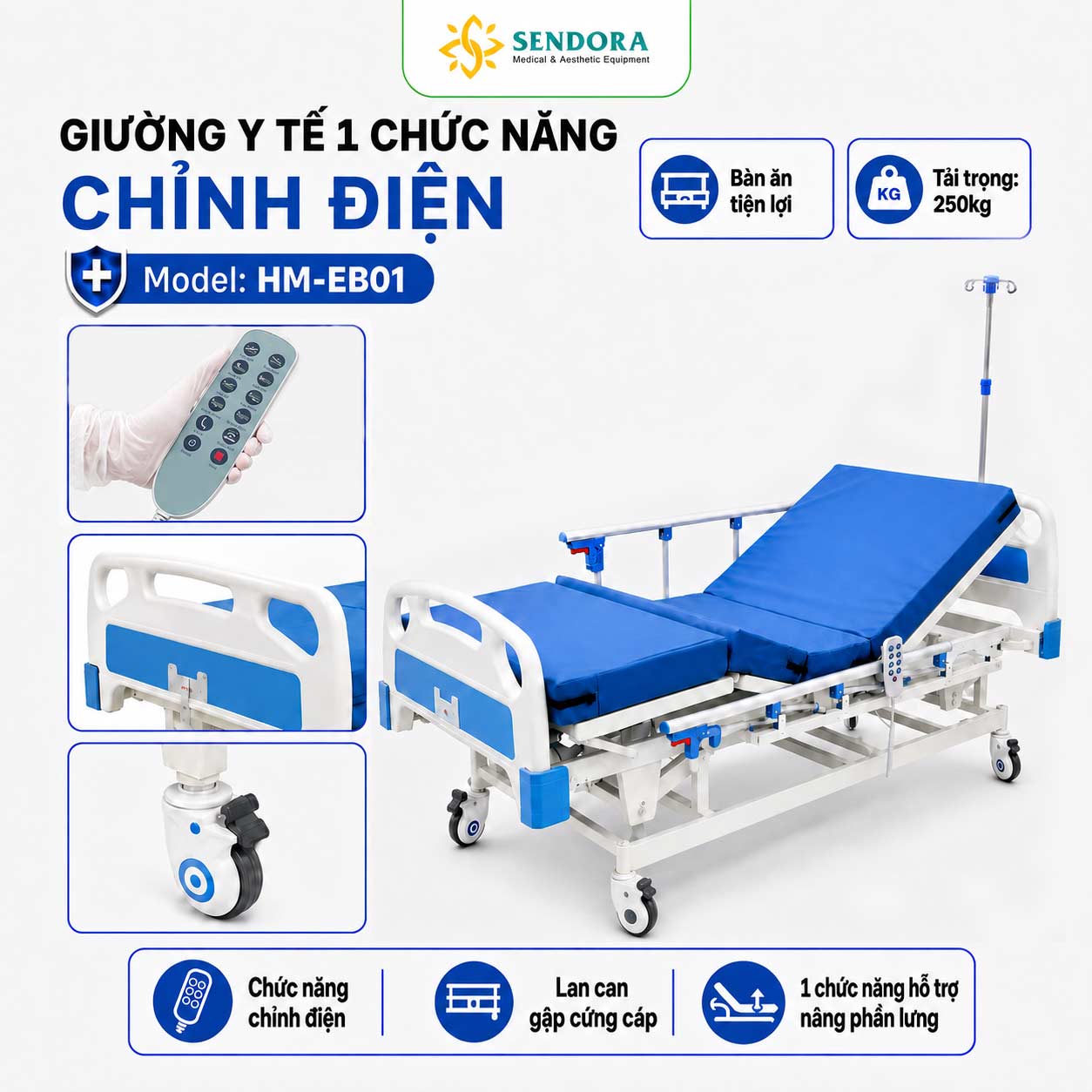 Giường y tế 1 chức năng chỉnh điện HM-EB01 chính hãng | Made in Viet Nam 1 Giường y tế 1 chức năng chỉnh điện HM-EB01