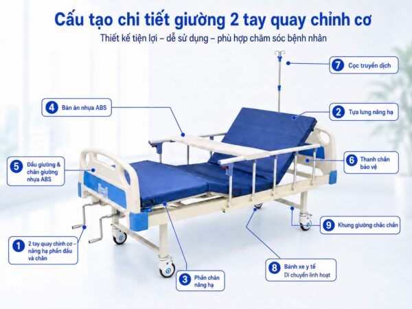 Giường y tế 2 tay quay chỉnh cơ HM-MB02 chính hãng | Made in Viet Nam 12 Giường y tế Hi-MEC HM-MB02-Thong Tin