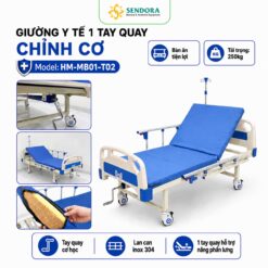 Giường bệnh nhân 1 tay quay chỉnh cơ HM-MB01-T02 chính hãng | Made in Viet Nam