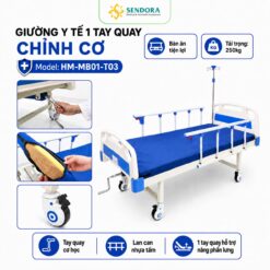 Giường y tế 1 tay quay chỉnh cơ HM-MB01-T03 chính hãng | Made in Viet Nam-Giường bệnh nhân