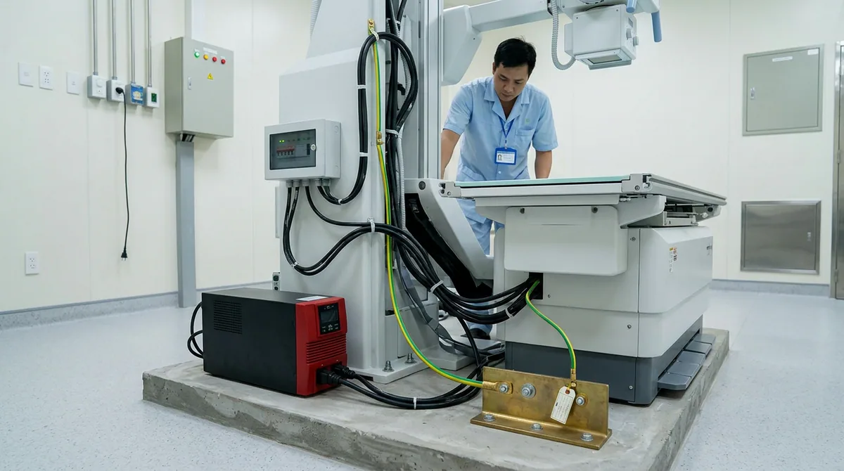 WHO medical devices - Yêu cầu về mặt bằng, hạ tầng và môi trường lắp đặt: Hạ tầng cơ sở đóng vai trò quyết định đến độ bền của các thiết bị theo tiêu chuẩn WHO medical devices: Nguồn điện & Tiếp địa: Cần có hệ thống điện ổn định, trang bị bộ lưu điện (UPS) và hệ thống tiếp địa an toàn chống nhiễu.