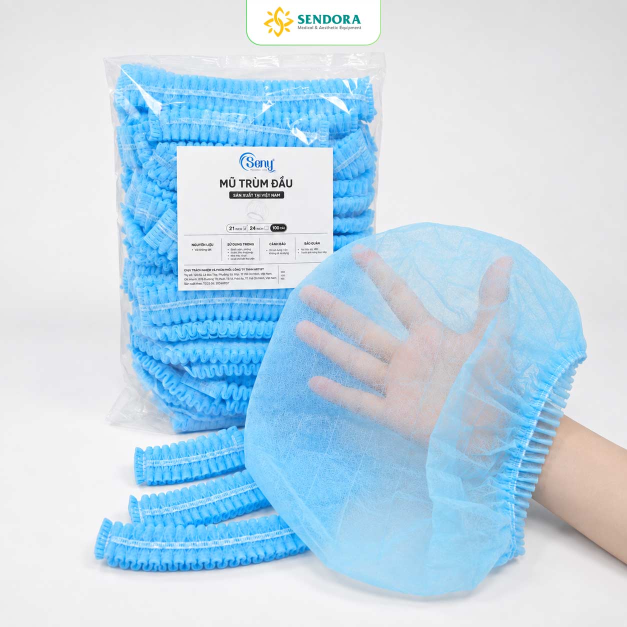 Mũ Trùm Đầu Y Tế Seny 21 Inch | 50 & 100 Cái 2 Mũ Trùm Đầu Y Tế 1