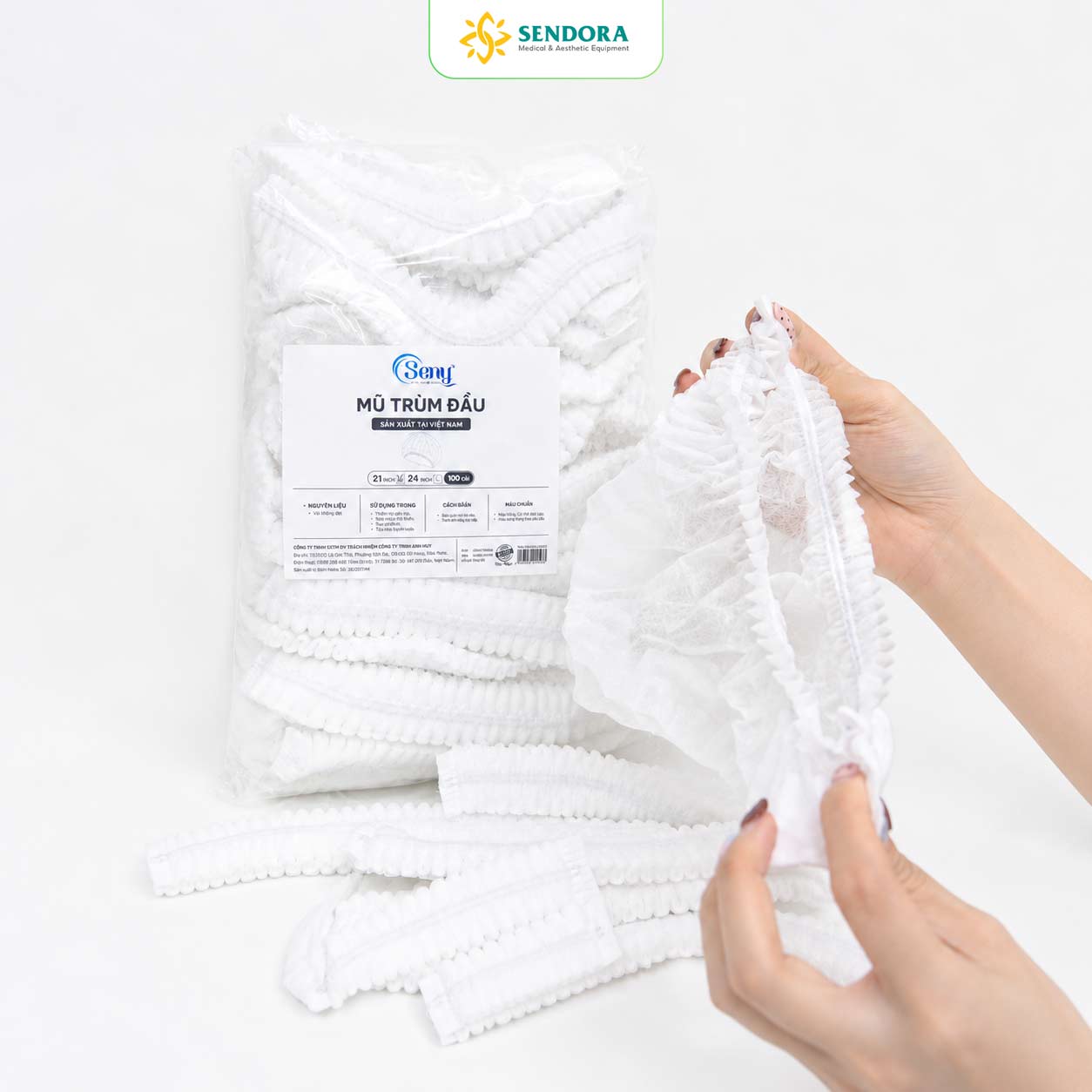 Mũ Trùm Đầu Y Tế Seny 21 Inch | 50 & 100 Cái 3 Mũ Trùm Đầu Y Tế 5