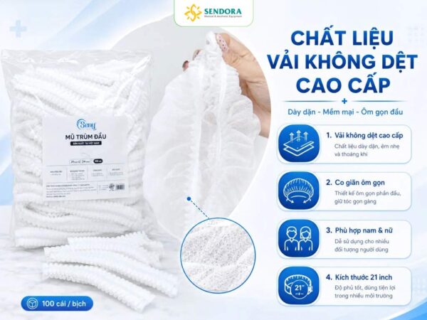 Mũ Trùm Đầu Y Tế Seny 21 Inch | 50 & 100 Cái 41 Mũ trùm đầu y tế Seny 100 cái một bịch