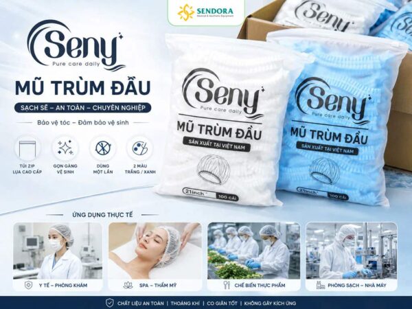 Mũ Trùm Đầu Y Tế Seny 21 Inch | 50 & 100 Cái 42 Mũ trùm đầu y tế Seny cao cấp 50 cái