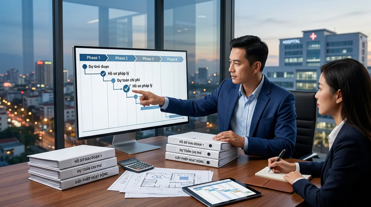 Timeline dự toán phòng mổ thẩm mỹ: Lộ trình chi phí và hồ sơ từng giai đoạn 5 Timeline dự toán phòng mổ thẩm mỹ: Lộ trình chi phí và hồ sơ từng giai đoạn: Việc mở phòng khám phẫu thuật thẩm mỹ đòi hỏi vốn đầu tư lớn và quy trình pháp lý nghiêm ngặt.