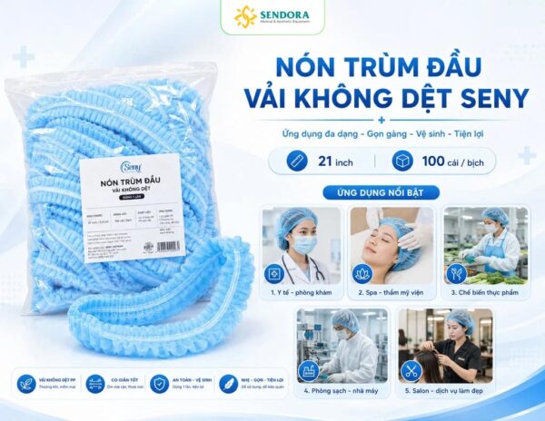 Mũ Trùm Đầu Y Tế Seny 21 Inch | 50 & 100 Cái 40 Mũ trùm đầu y tế Seny bằng vải không dệt
